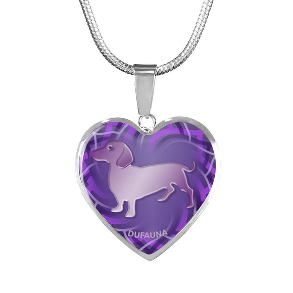 Purple Dachshund Silhouette Heart Necklace D17 - Dufauna - Topfauna
