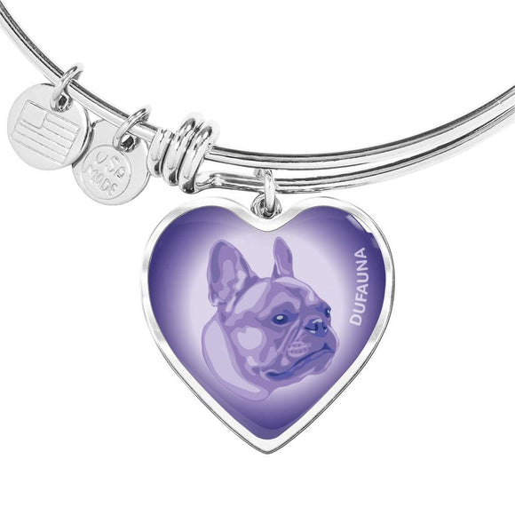 Purple French Bulldog Profile Heart Bangle Bracelet D12 - Dufauna - Topfauna