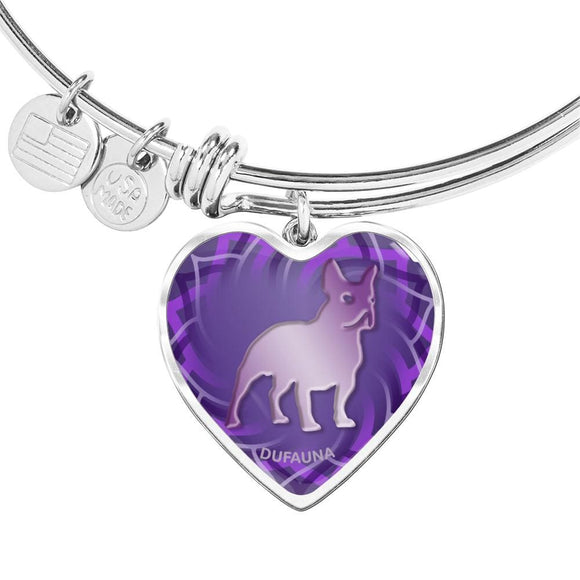 Purple French Bulldog Silhouette Heart Bangle Bracelet D17 - Dufauna - Topfauna
