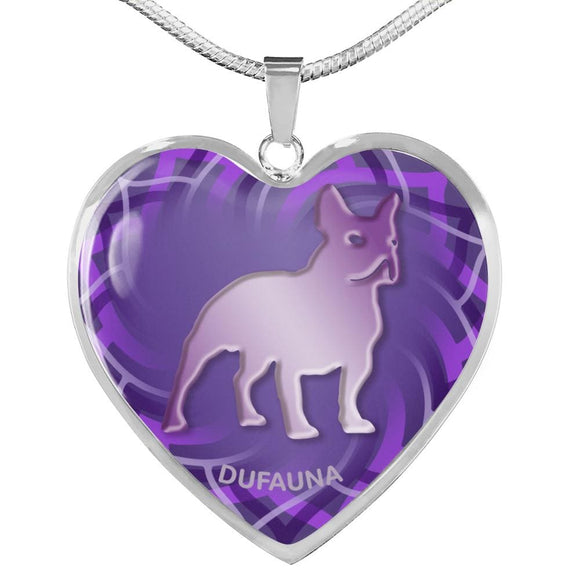 Purple French Bulldog Silhouette Heart Necklace D17 - Dufauna - Topfauna