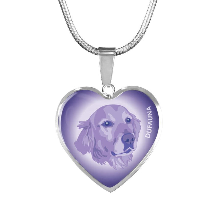 Purple Golden Retriever Profile Heart Necklace D12 - Dufauna - Topfauna