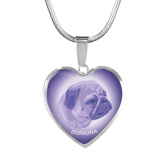Purple Pug Profile Heart Necklace D12 - Dufauna - Topfauna