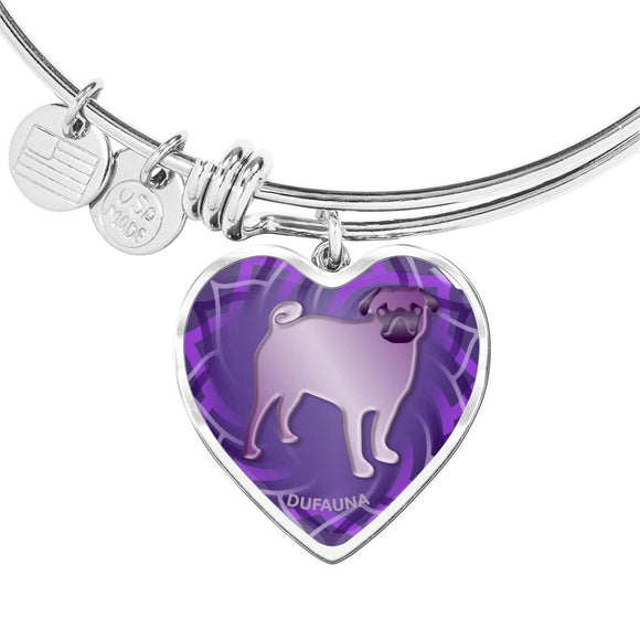 Purple Pug Silhouette Heart Bangle Bracelet D17 - Dufauna - Topfauna
