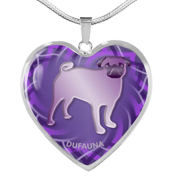 Purple Pug Silhouette Heart Necklace D17 - Dufauna - Topfauna