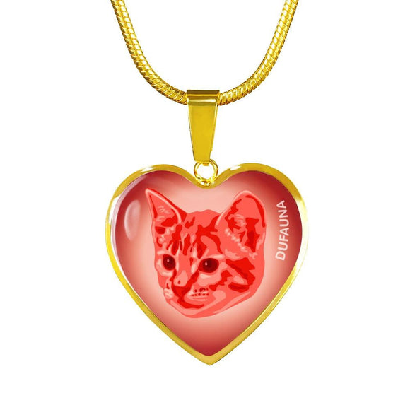 Red Cat Profile Heart Necklace D12 - Dufauna - Topfauna