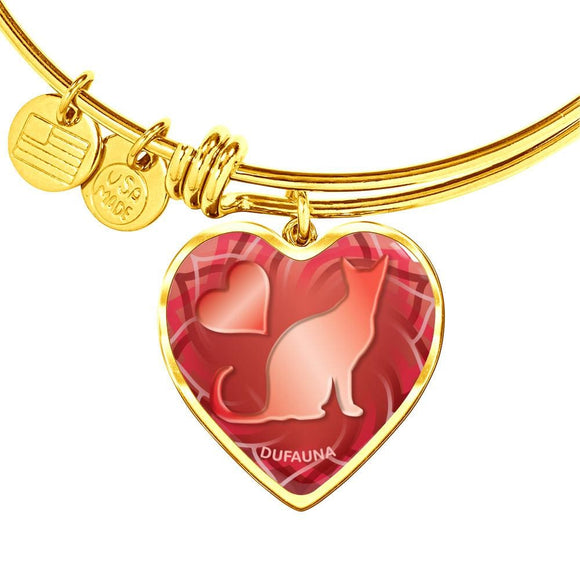 Red Cat Silhouette Heart Bangle Bracelet D17 - Dufauna - Topfauna