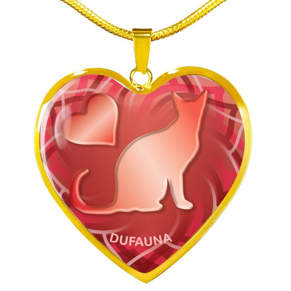 Red Cat Silhouette Heart Necklace D17 - Dufauna - Topfauna