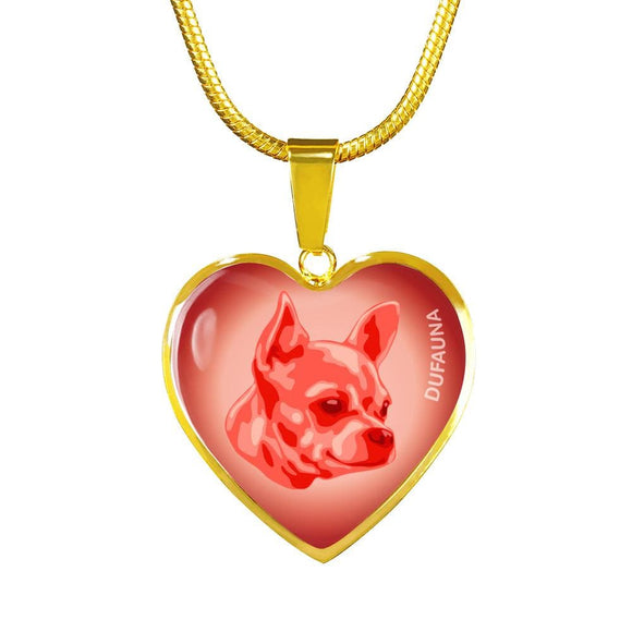 Red Chihuahua Profile Heart Necklace D12 - Dufauna - Topfauna