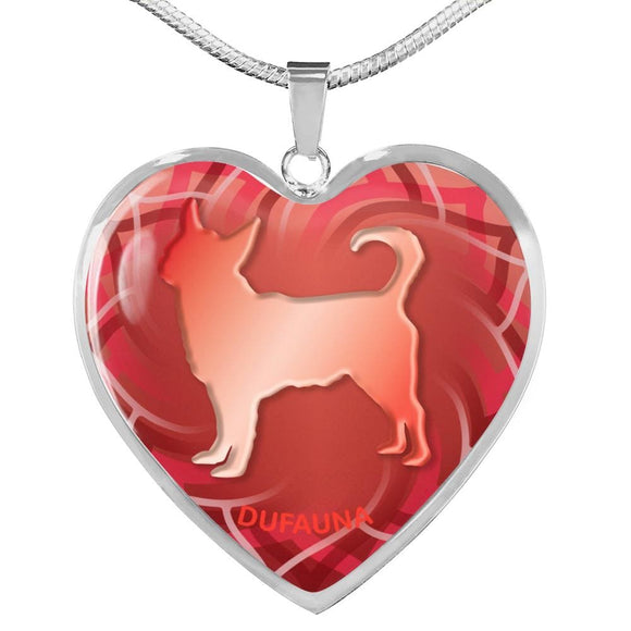 Red Chihuahua Silhouette Heart Necklace D17 - Dufauna - Topfauna