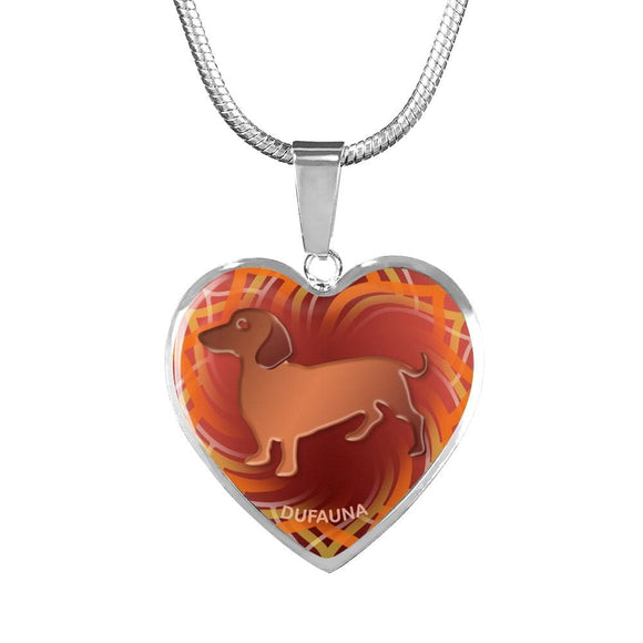 Red Coat Dachshund Silhouette Heart Necklace D17 - Dufauna - Topfauna