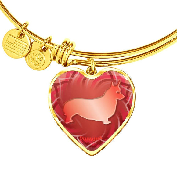 Red Corgi Silhouette Heart Bangle Bracelet D17 - Dufauna - Topfauna