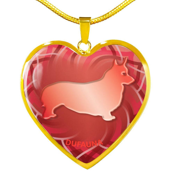 Red Corgi Silhouette Heart Necklace D17 - Dufauna - Topfauna