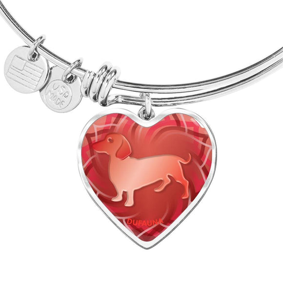 Red Dachshund Silhouette Heart Bangle Bracelet D17 - Dufauna - Topfauna