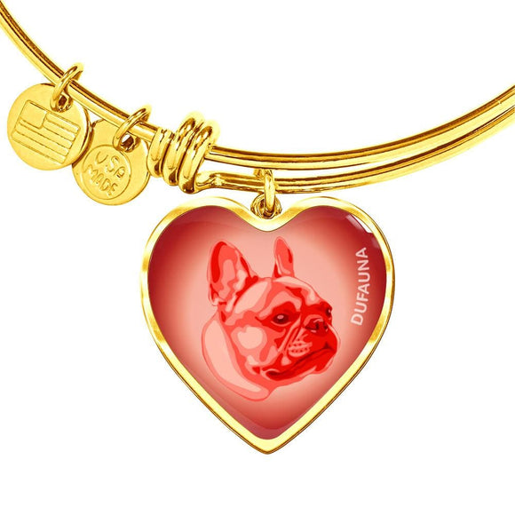 Red French Bulldog Profile Heart Bangle Bracelet D12 - Dufauna - Topfauna