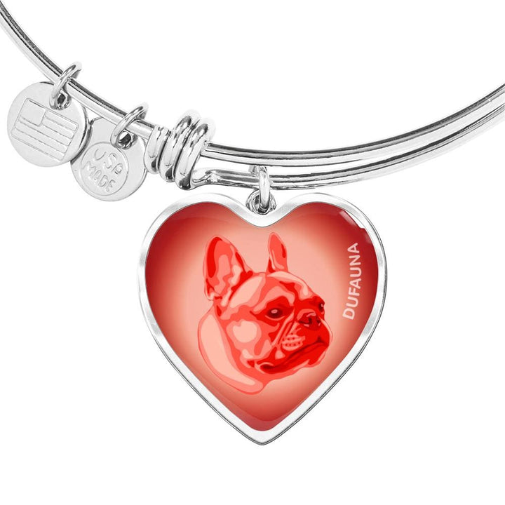Red French Bulldog Profile Heart Bangle Bracelet D12 - Dufauna - Topfauna