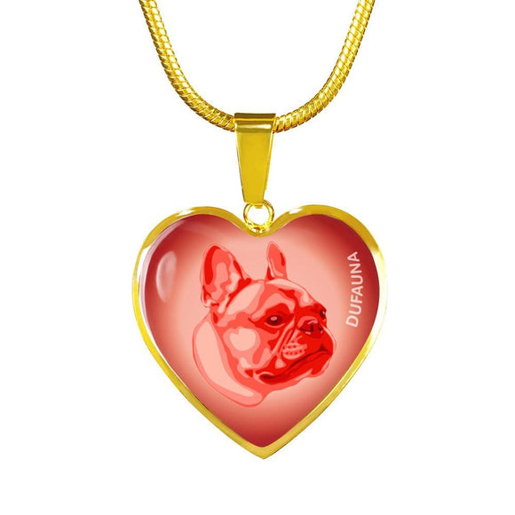 Red French Bulldog Profile Heart Necklace D12 - Dufauna - Topfauna