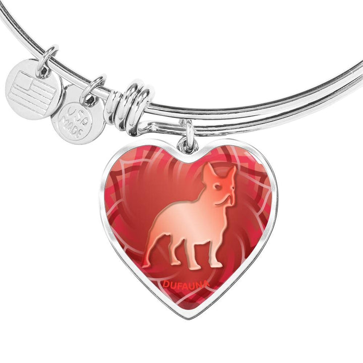 Red French Bulldog Silhouette Heart Bangle Bracelet D17 - Dufauna - Topfauna