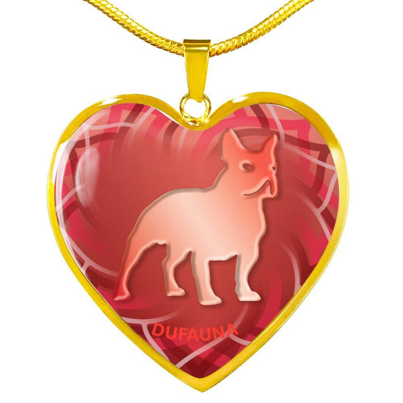 Red French Bulldog Silhouette Heart Necklace D17 - Dufauna - Topfauna