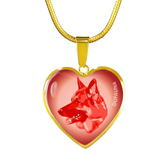 Red German Shepherd Profile Heart Necklace D12 - Dufauna - Topfauna