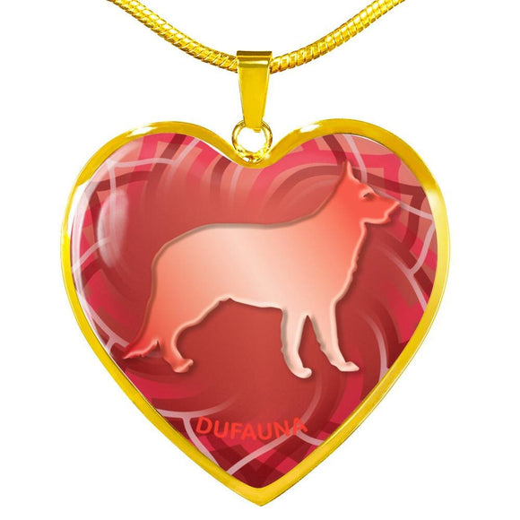 Red German Shepherd Silhouette Heart Necklace D17 - Dufauna - Topfauna