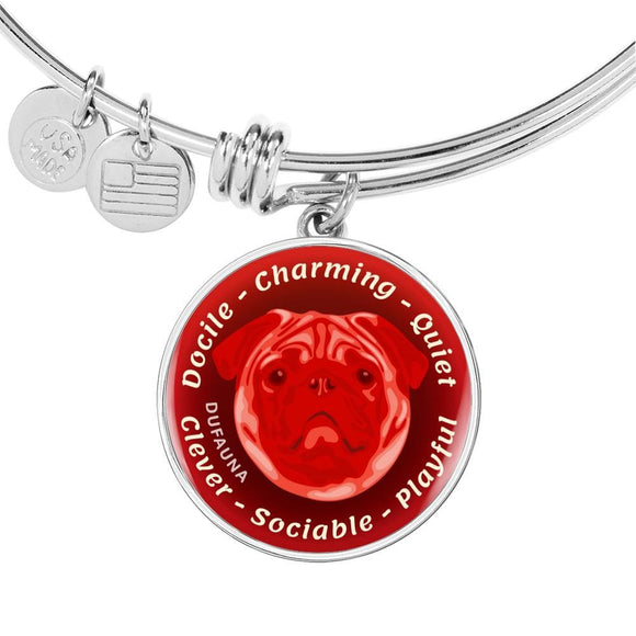 Red Pug Characteristics Bangle Bracelet D20 - Dufauna - Topfauna