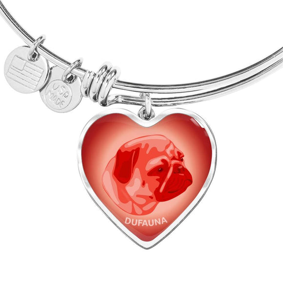 Red Pug Profile Heart Bangle Bracelet D12 - Dufauna - Topfauna