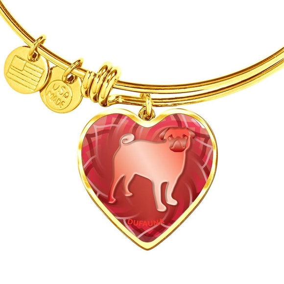 Red Pug Silhouette Heart Bangle Bracelet D17 - Dufauna - Topfauna