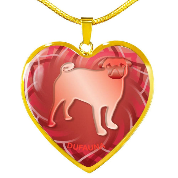 Red Pug Silhouette Heart Necklace D17 - Dufauna - Topfauna