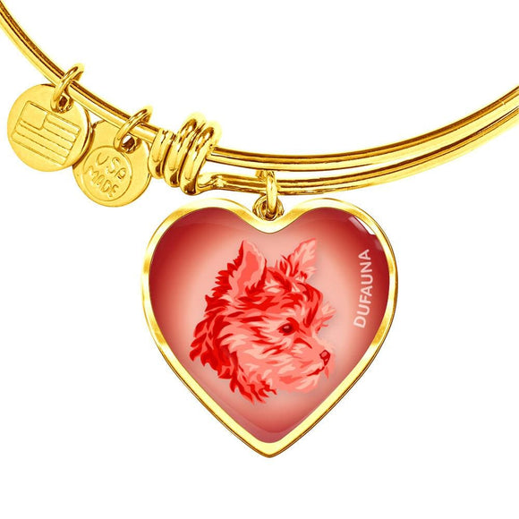 Red Yorkie Profile Heart Bangle Bracelet D12 - Dufauna - Topfauna
