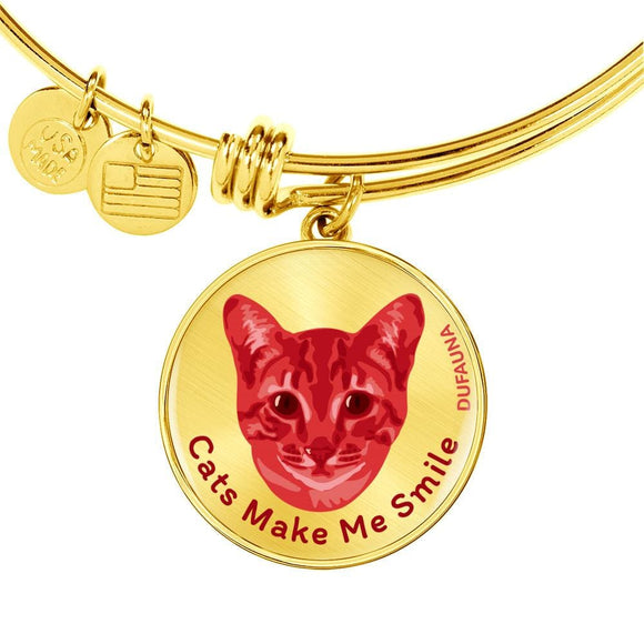 Red/metal Cats Make Me Smile Bangle Bracelet D19 - Dufauna - Topfauna