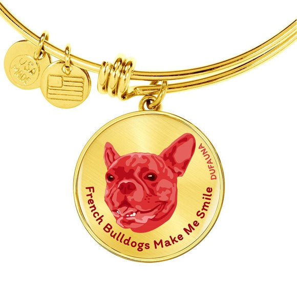 Red/metal French Bulldogs Make Me Smile Bangle Bracelet D19 - Dufauna - Topfauna