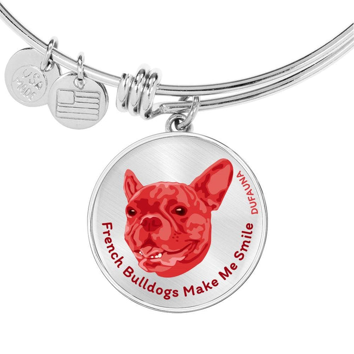 Red/metal French Bulldogs Make Me Smile Bangle Bracelet D19 - Dufauna - Topfauna