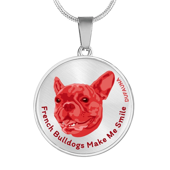 Red/metal French Bulldogs Make Me Smile Necklace D19 - Dufauna - Topfauna
