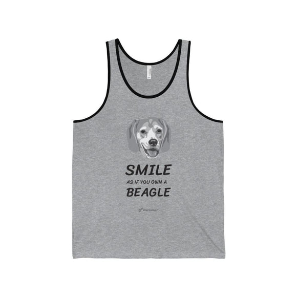 Smile As If You Own A Beagle - B/w Face And Black Text - Unisex Jersey Tank - Dufauna - Topfauna