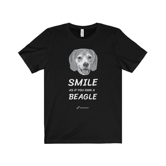 Smile As If You Own A Beagle Unisex Jersey Short Sleeve Premium Tee - B/w Face And White Text - Dufauna - Topfauna