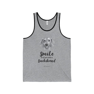 Smile As If You Own A Dachshund - B/w Face And Black Text - Unisex Jersey Tank - Dufauna - Topfauna