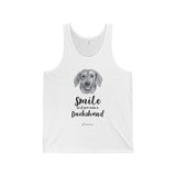 Smile As If You Own A Dachshund - B/w Face And Black Text - Unisex Jersey Tank - Dufauna - Topfauna