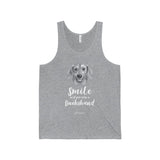 Smile As If You Own A Dachshund - B/w Face And White Text - Unisex Jersey Tank - Dufauna - Topfauna