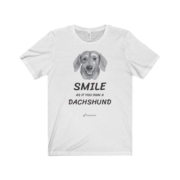 Smile As If You Own A Dachshund Unisex Jersey Short Sleeve Premium Tee - B/w Face And Black Text - Dufauna - Topfauna
