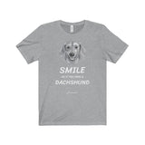 Smile As If You Own A Dachshund Unisex Jersey Short Sleeve Premium Tee - B/w Face And White Text - Dufauna - Topfauna