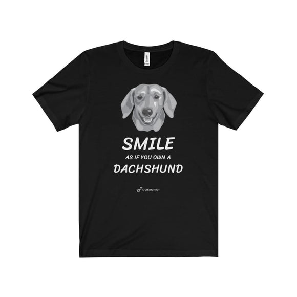 Smile As If You Own A Dachshund Unisex Jersey Short Sleeve Premium Tee - B/w Face And White Text - Dufauna - Topfauna