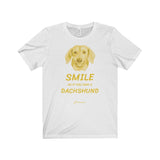 Smile As If You Own A Dachshund Unisex Jersey Short Sleeve Premium Tee - Yellow Face And Text - Dufauna - Topfauna