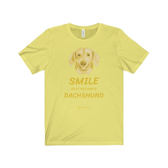 Smile As If You Own A Dachshund Unisex Jersey Short Sleeve Premium Tee - Yellow Face And Text - Dufauna - Topfauna