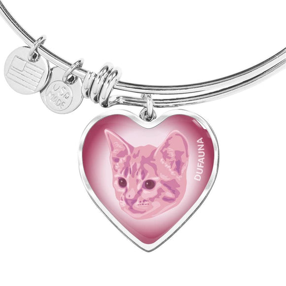 Soft Pink Cat Profile Heart Bangle Bracelet D12 - Dufauna - Topfauna