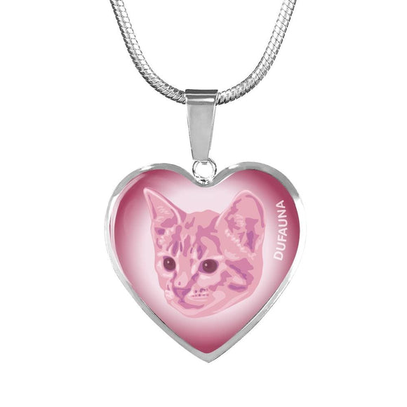 Soft Pink Cat Profile Heart Necklace D12 - Dufauna - Topfauna