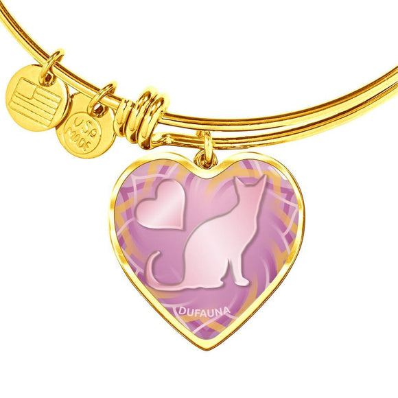 Soft Pink Cat Silhouette Heart Bangle Bracelet D17 - Dufauna - Topfauna