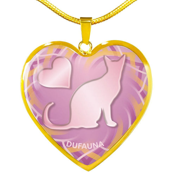 Soft Pink Cat Silhouette Heart Necklace D17 - Dufauna - Topfauna