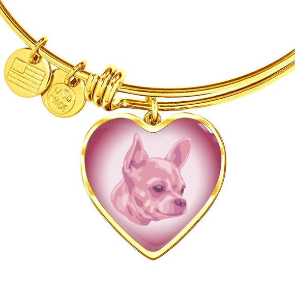 Soft Pink Chihuahua Profile Heart Bangle Bracelet D12 - Dufauna - Topfauna