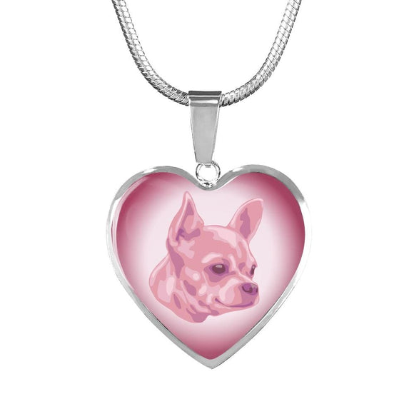 Soft Pink Chihuahua Profile Heart Necklace D12 - Dufauna - Topfauna