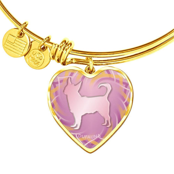 Soft Pink Chihuahua Silhouette Heart Bangle Bracelet D17 - Dufauna - Topfauna